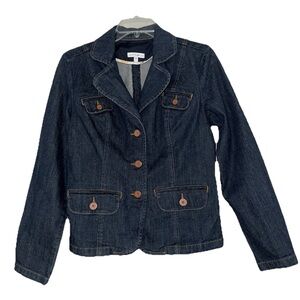 FASHIONBUG Denim Jean Jacket Blazer Stretch Long Sleeve Pocket Size 10 Dark Blue